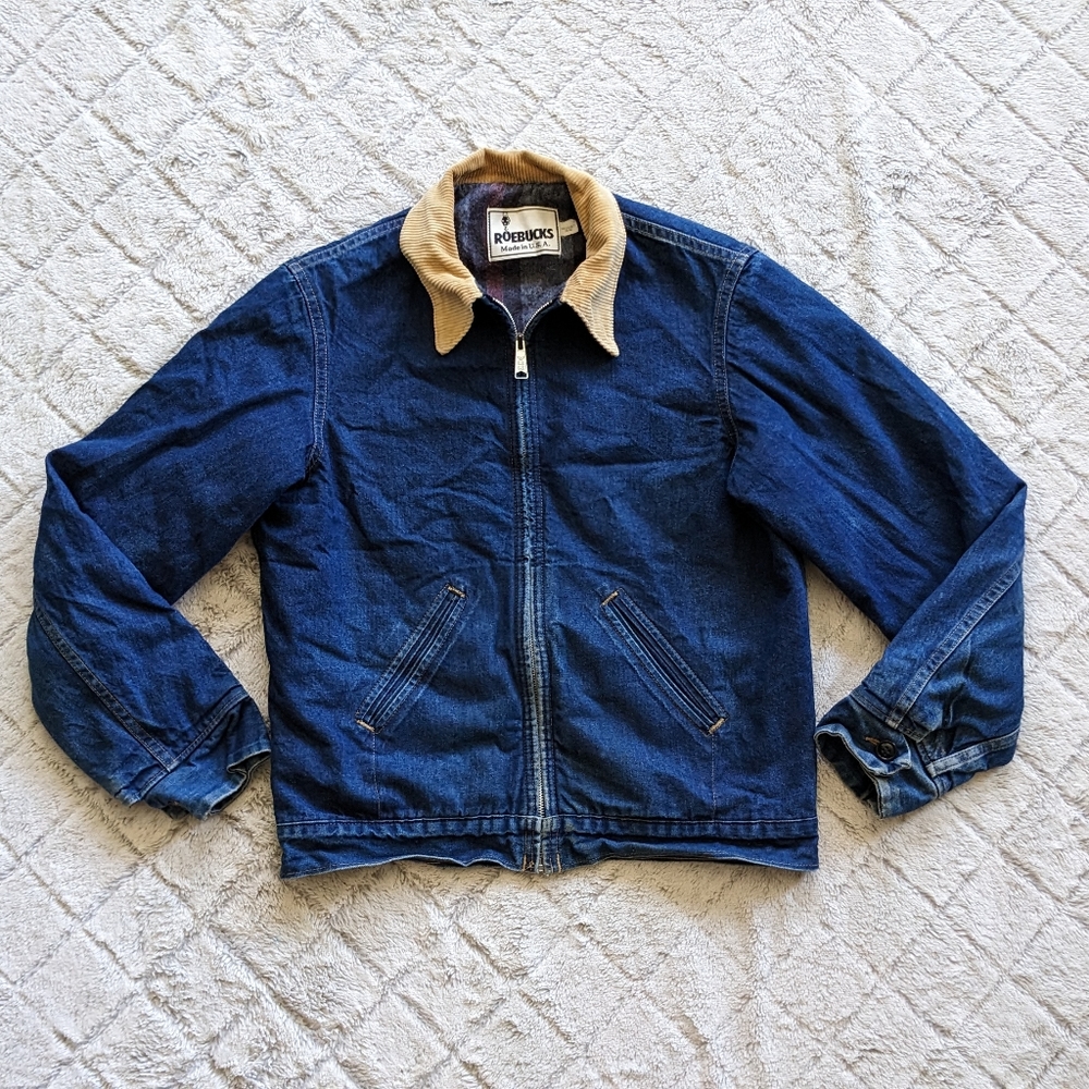 Vintage Roebucks Blanket Lined Denim Chore Coat Men’s Medium Full Zip